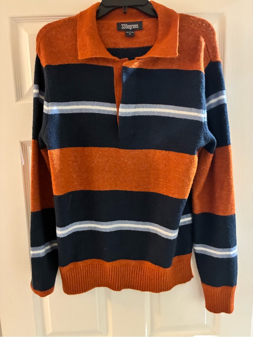 33Degrees Men’s Navy and Rust Stripe Zip-Up Sweater